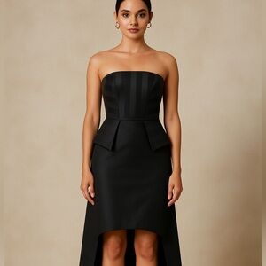 Designer HANH MERRIMAN Black Strapless Evening Cocktail Dress Gown Peplum 2